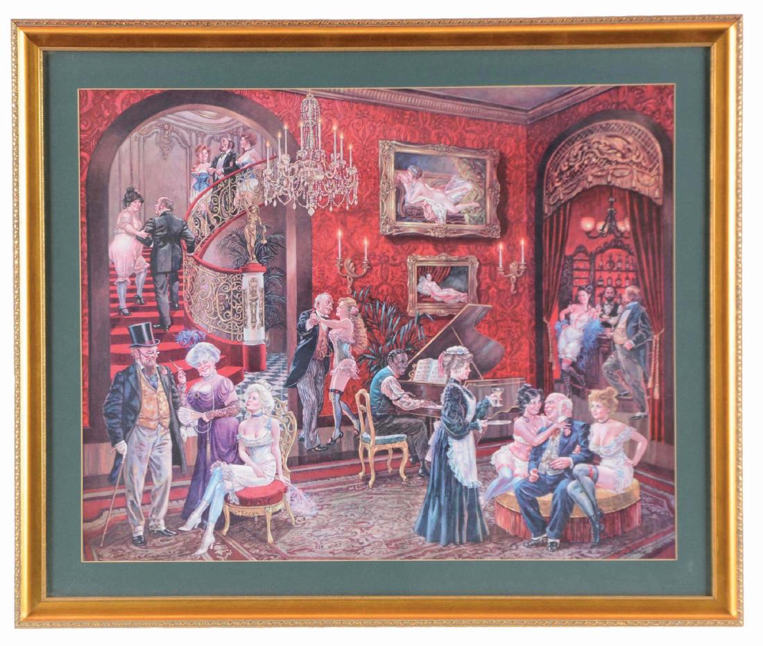Framed Victorian Brothel Litho. (1 of 2)