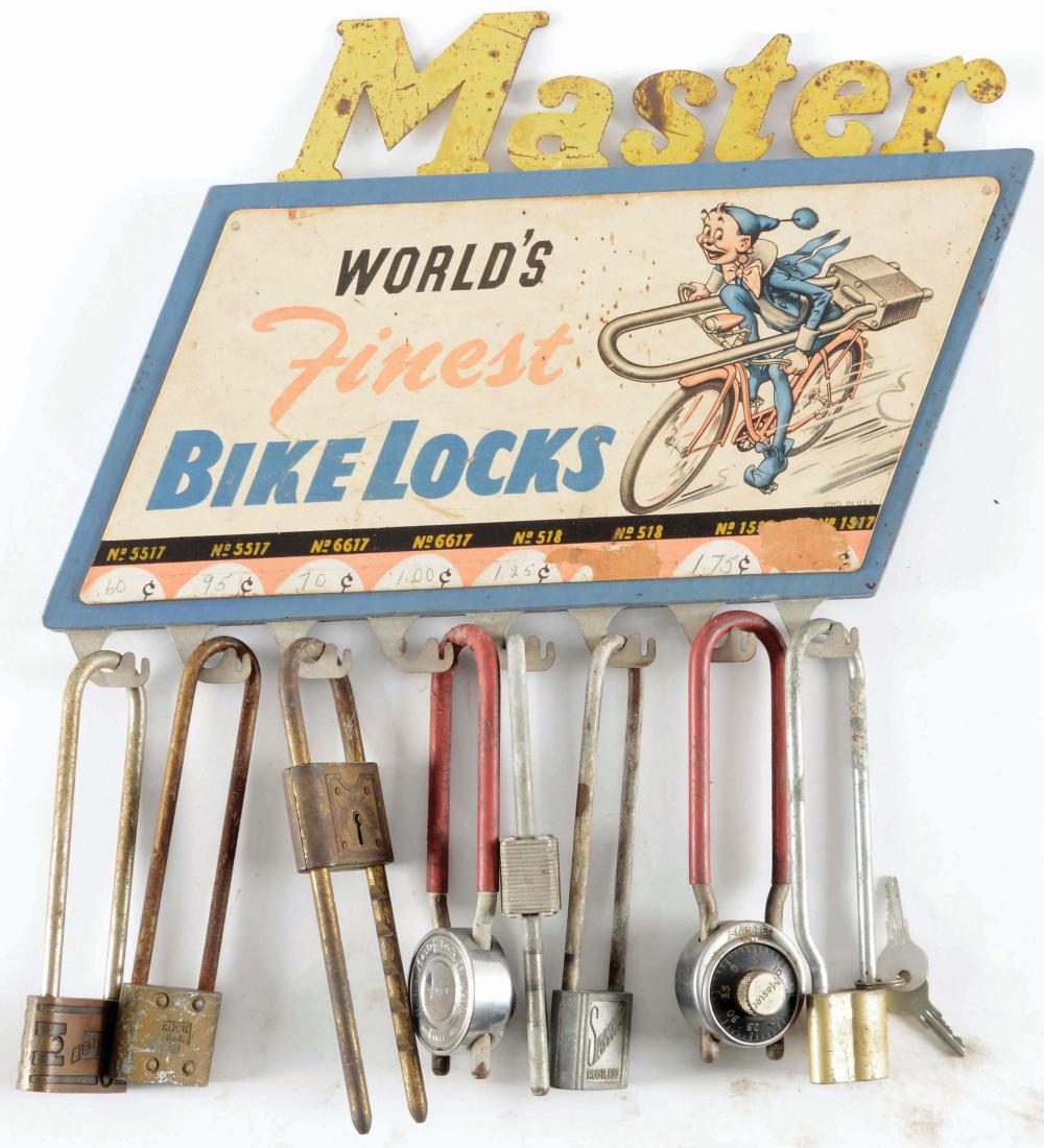 Lot Of 9: Master Bike Lock Display With 8 Locks. (1 of 2)