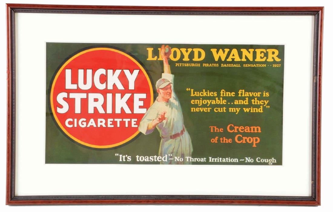 1920's Lloyd Waner Lucky Strike Cigarette Trolley Sign. (1 of 2)