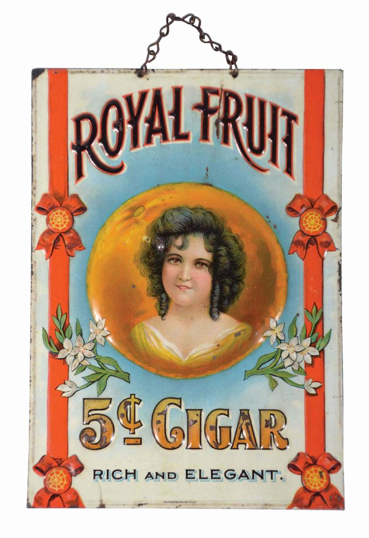 Royal Fruit Tobacco Embossed Tin Advertising Sign. (1 of 2)