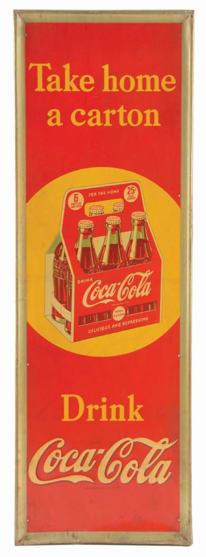 1930's Coca-Cola Take Home A Carton Vertical Sign. (1 of 2)
