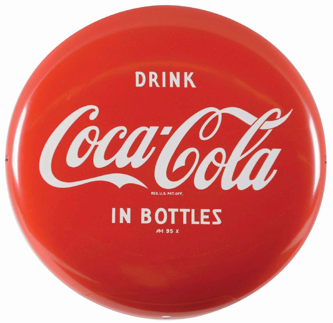 Drink Coca-Cola Tin Button Sign. (1 of 2)