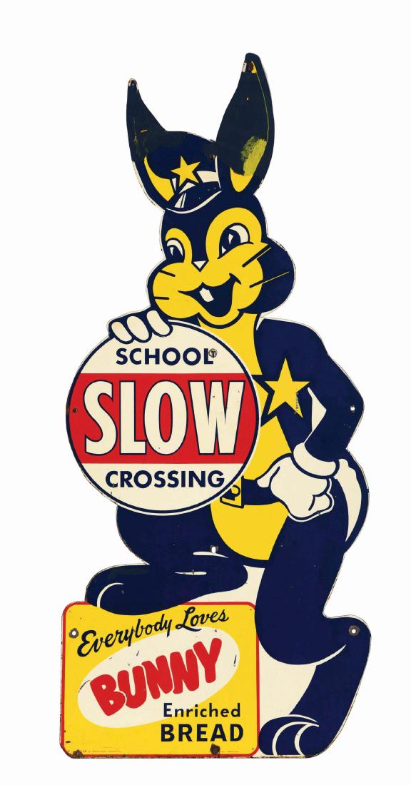 Scarce Bunny Bread "Slow School Crossing" Tin Sign. (1 of 2)