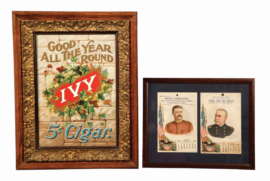 Lot Of 2: Framed Cigar Sign & Advertising Calendars. (1 of 2)