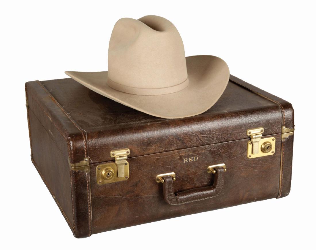 Red Adair Hat.: Original hat belonging and signed to Red Adair in the sweatband, from "Cutter Bill Western World" Houston, TX, size 7 3/8, noted inside "touch of mink", and completed with its monogrammed "RED" hard t