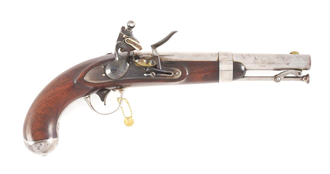 (A) Fine U.S. Model 1836 Flintlock Single Shot Martial: The Model 1836 was the last U.S. martial pistol made using the flintlock mechanism. About 41,000 were manufactured between 1836 and 1844 by Asa Waters and Robert Johnson. This was the standard issue p