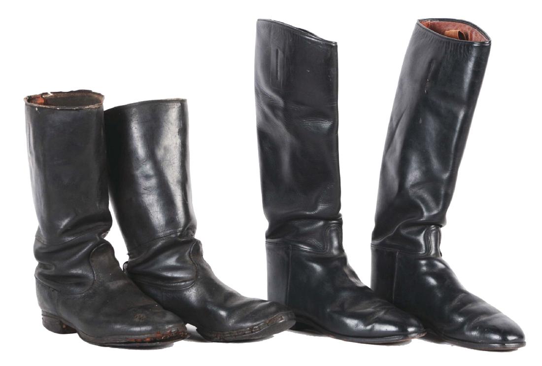 Lot of 2: Pairs of German WWII Officer Boots.: Lot contains: (A) Pair of Officer Leather Dress Boots, and (B) Pair of Leather Officer "Jack Boots". (A) Pair of high quality black leather dress boots in overall excellent condition. Boots are still