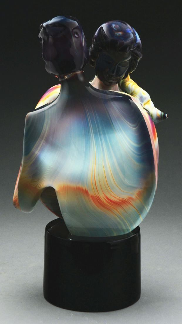 Magnificent Murano Glass Sculpture of Man and Woman.: The sculpture has beautiful swirled colors and is marked "DINO ROSIN". Condition: (Excellent). Dimensions: 19 - 1/2" x 10" x 8". CORRECTION: Description updated-spelling of artist's name corrected.