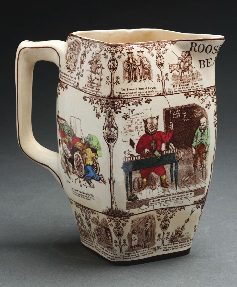 Buffalo Pottery, Ceramic Roosevelt Bears Pitcher.: Buffalo Pottery, Ceramic Roosevelt Bears Pitcher with handle, Buffalo, New York. Circa 1906-1907. There is crazing to finish and two markings to the pitcher in brown: "BUFFALO POTTERY 1907" stamp and 