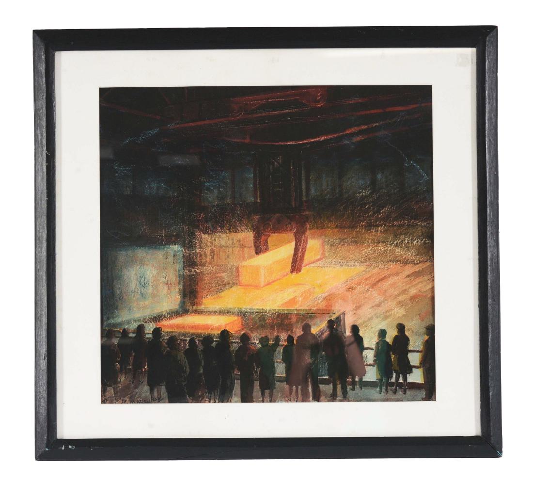 REGINALD MARSH (American, 1898 - 1954) FORD FOUNDRY.: Title inscribed on verso, as well as backing board. Provenance: A Prominent Litchfield County, Connecticut Novelist. Artist: REGINALD MARSH (American, 1898 - 1954) Condition: Work taped to back mat, c