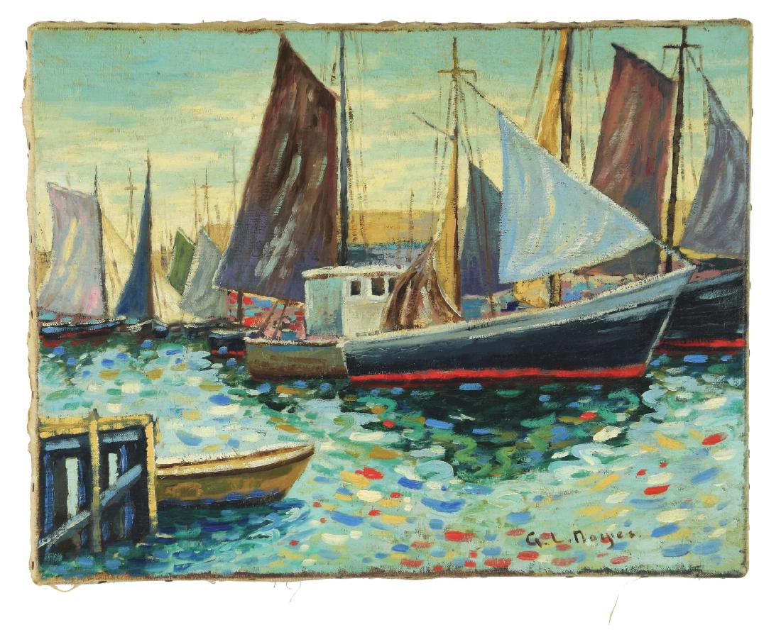 GEORGE LOFTUS NOYES (American, 1864-1954) GLOUCESTER: Signed, dated and titled on verso "G.L. Noyes August 1951/ Gloucester Harbor"Artist: GEORGE LOFTUS NOYES (American, 1864-1954) Condition: Very good, stable surface. Created: 1951Frame: Unframed Medium