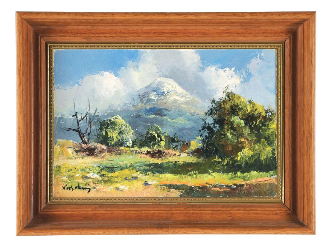 JOSE VIVES-ATSARA (Mexican-American, 1919-2004) PAISAJE: Popocapetl is an active stratovolcano located in the states of Puebla and Morelos in Central Mexico. Artist: JOSE VIVES-ATSARA (Mexican-American, 1919-2004)Condition: Very good to excellent, minor str