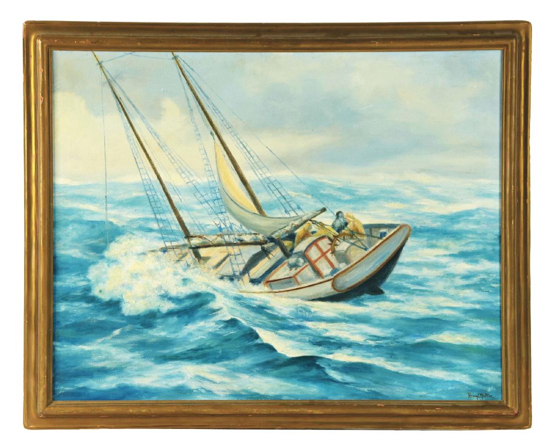 HENRY L. RICHTER (American, 1870-1960) SAILBOAT AT SEA.: Artist: HENRY L. RICHTER (American, 1870-1960)Condition: Very good, with minor stretcher mark left edge. Frame: Newcomb-Macklin giltwood frameMedium: Oil on canvasSignature: Signed lower right "Henry