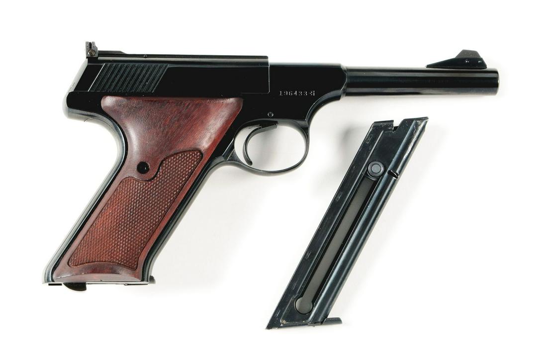 (C) COLT WOODSMAN 3RD SERIES SEMI-AUTOMATIC PISTOL: Offered is a prime example of a quality Colt Woodsman semi-automatic .22 caliber pistol with a fine target rear sight, ramp front sight, original high polish factory blue finish, and checkered walnut 