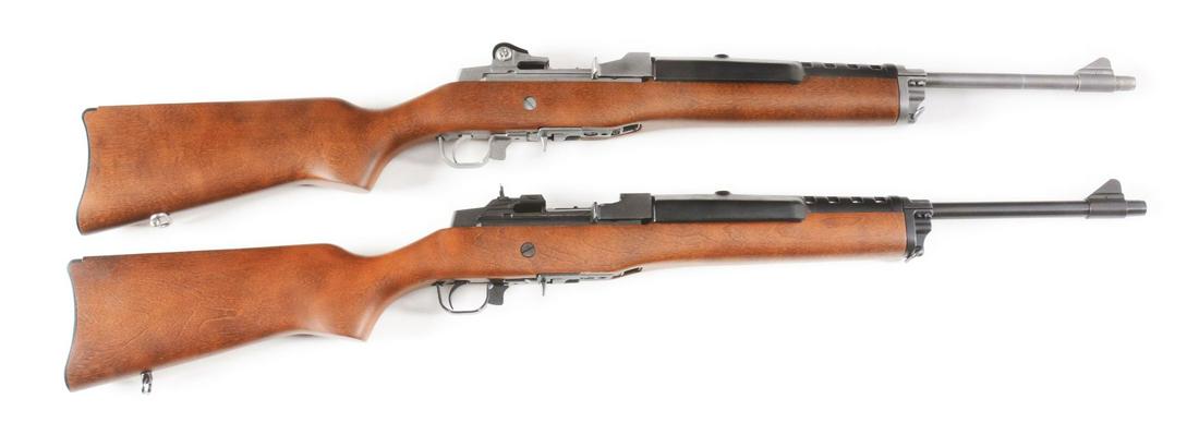 (M) LOT OF 2: BOXED RUGER MINI-14 AND MINI-30: Lot consists of: (A) Stainless steel Ruger Mini-14 with hardwood stock and composite handguard. CONDITION: Few light handling marks. (B) Blued Mini-30 with hardwood stock and composite handguard. COND