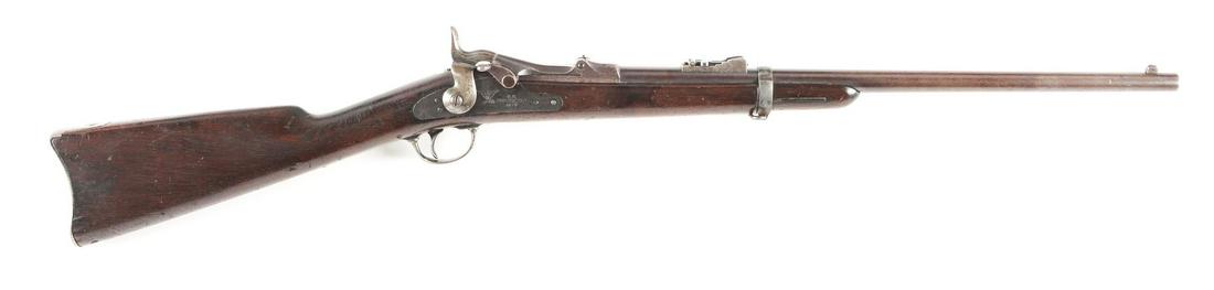 (A) FINE EARLY CUSTER 7TH CAVALRY RANGE US MODEL 1873: Manufactured December 1874. This carbine falls right between numbers 33000 and 43700 at 35085. It has all early features such as the thick long wrist, 1873 pinned rear sight, and US carbine buttplate.