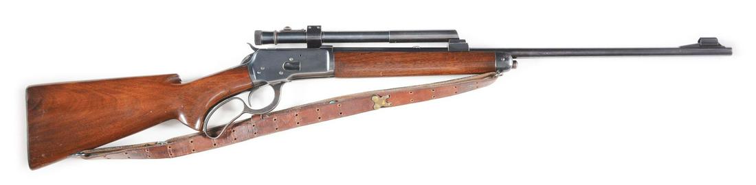 (C) WINCHESTER 65 LEVER ACTION RIFLE WITH SCOPE.: Winchester Model 65 rifle in desirable .218 Bee caliber, Model 330 Weaver scope. 24 inch round barrel, checkered steel butt plate, correct sling and swivels. CONDITION: 90-93% original blue, extra hol