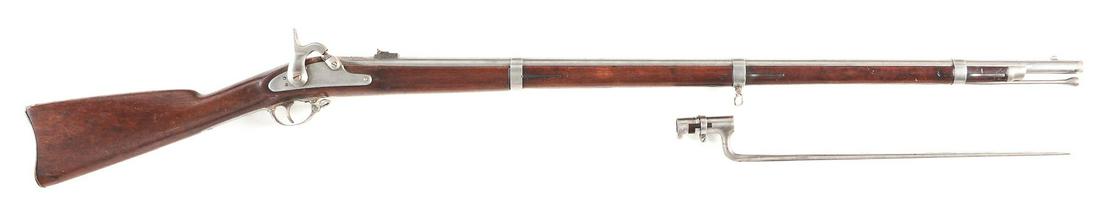 (A) US SPRINGFIELD MODEL 1862 PERCUSSION RIFLE.: Standard US Civil War issue rifle. Features all metal in the white, three barrel bands, lockplate dated 1862 with Springfield eagle, "VP" proofs on left side of barrel, post front sight, two leaf rear