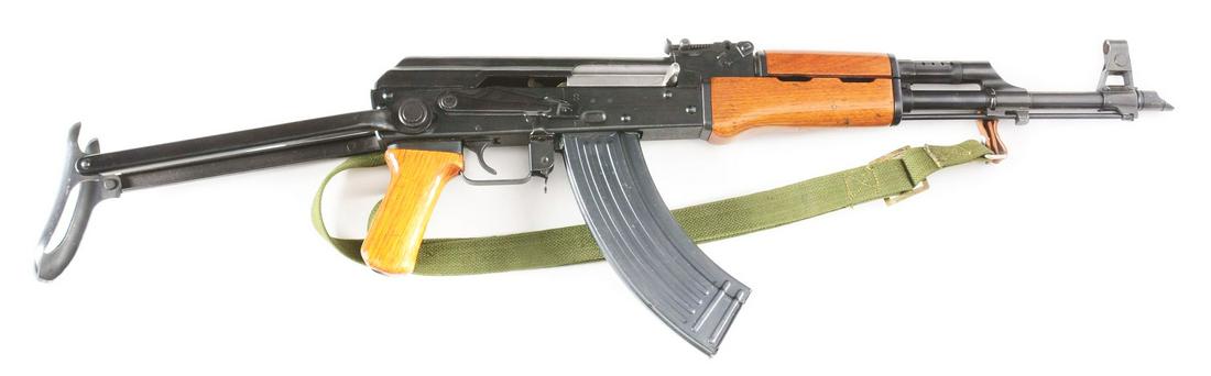 (M) PRE-BAN CHINESE NORINCO 56S-1 7.62X39 SEMI-AUTO: Stamped receiver gun made by Norinco in China (triangle 66), Sile import. Factory folding stock. Pre-ban. Wood hand guard and pistol grip. Flashider and bayonet lug. Accompanying this gun is the prope