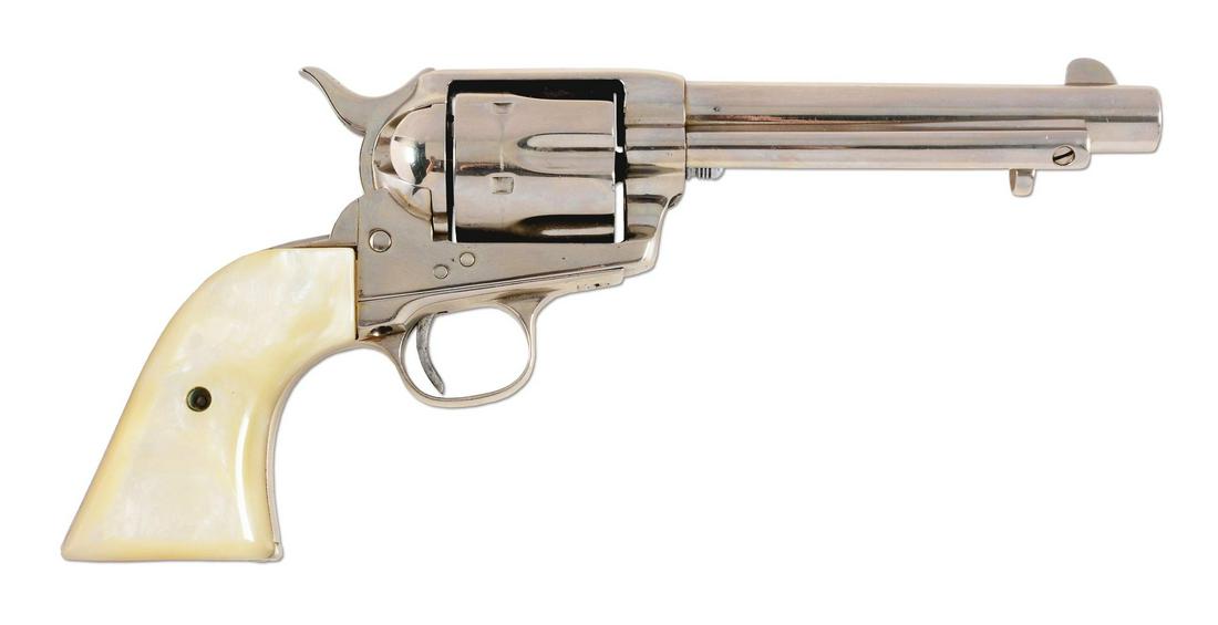 (A) US ARTILLERY MODEL COLT SINGLE ACTION ARMY.: Typical converted cavalry Colt that went through the 1890's rebuild program where barrel was shortened to 5-1/2" and reassembled with mix numbered parts. The frame is serial number 57?79, barrel is st