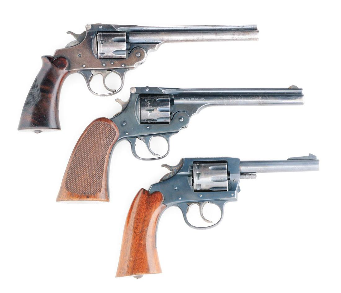 (C) THREE EARLY .22 CALIBER REVOLVERS: (A) Iver Johnson Supershot Top Break 7-shot double action revolver. CONDITION: Used with little original finish with fine action and bore. (B) H&R .22 Special - No. 944 is a pre-war nine shot top brea