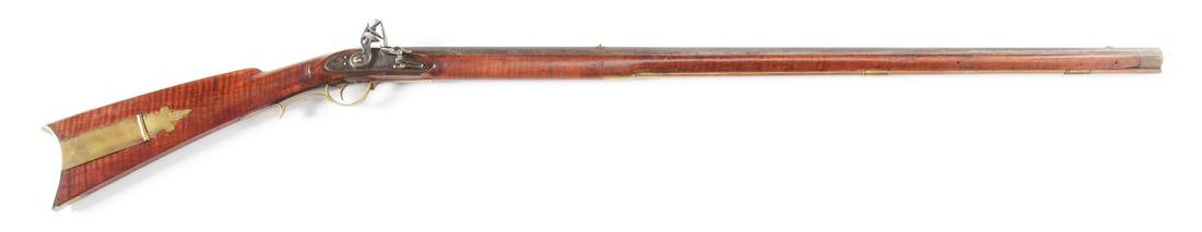 (A) 1840'S P&D MOLL KENTUCKY RIFLE.: Kentucky rifle signed "P & D Moll Hellertown". Peter and David Moll worked in Hellertown, Pennsylvania in and before the mid 19th century. Rifled octagonal barrel with typical Lehigh style sights with