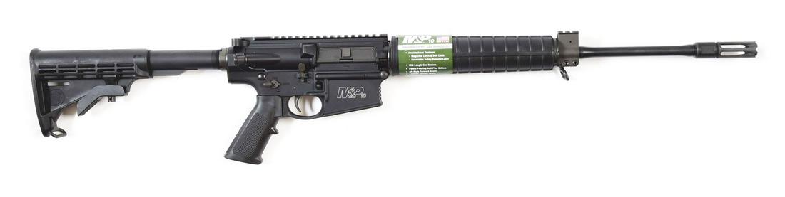 (M) SMITH AND WESSON M&P MODEL 10 SEMI AUTOMATIC RIFLE: The M&P 10 is a classic AR styled .308 rifle. This rifle features an ambidextrous safety selector, S&W enhanced flash suppressor, gas block with integral picatinny-style rail, sling swivel, 18" barrel