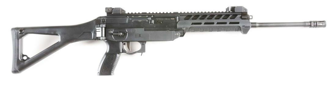 (M) SIG SAUER SIG-556XI SEMI AUTOMATIC RIFLE.: This discontinued SIG Sauer 556xi standard semiautomatic tactical rifle has a 16" barrel length in 7.62 x 39mm. The operating system is a three-position adjustable gas-piston system with a rotating bo