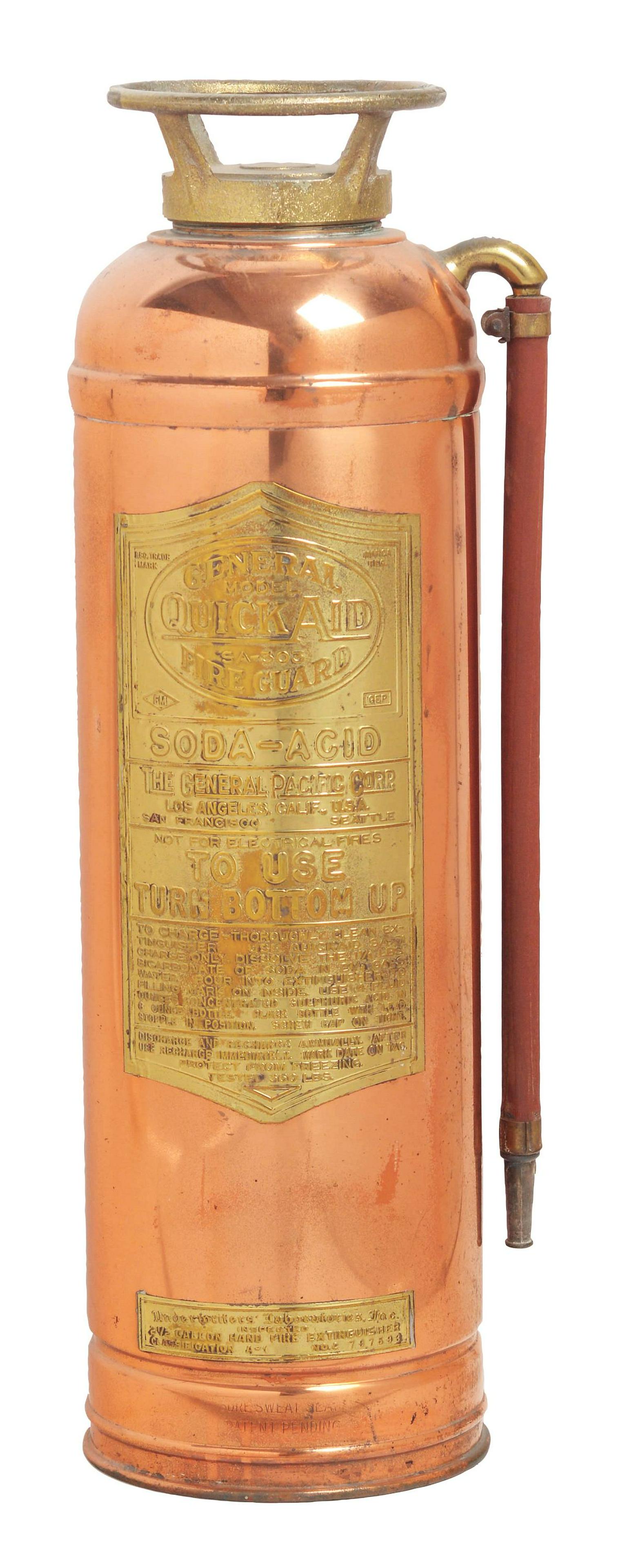 1930s - 1940s Copper & Brass Fire Extinguisher. (1 of 2)