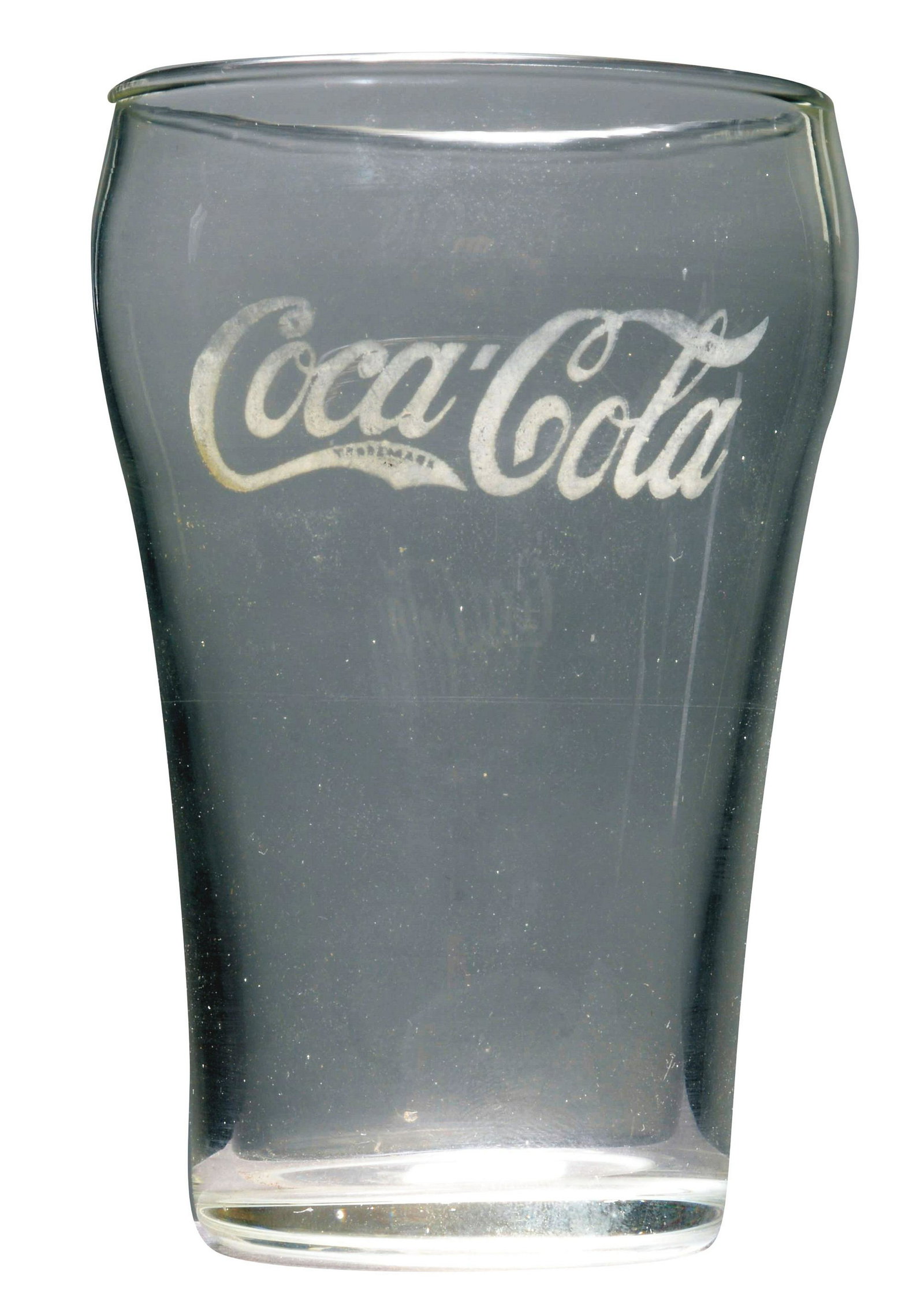Circa 1935 Acid-Etched Coca-Cola Bell Glass.: This glass features the trademark in the tail and is very clean and bright with no wear. Condition: 10.0, Near Mint. Dimensions: 4" x 3" x 3".