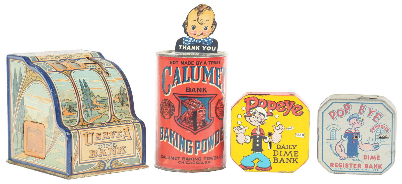 Lot of 4: Tin Registering Banks. (1 of 2)