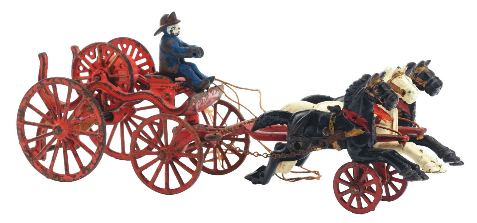 Cast-Iron Hose Reel from the Toy Museum of Atlanta.: The back end is Shimer and the front end is Hubley. Figure is Ives. (JY) Condition: (Very Good). Dimensions: 13 - 1/2” x 4” x 5 - 1/2”.