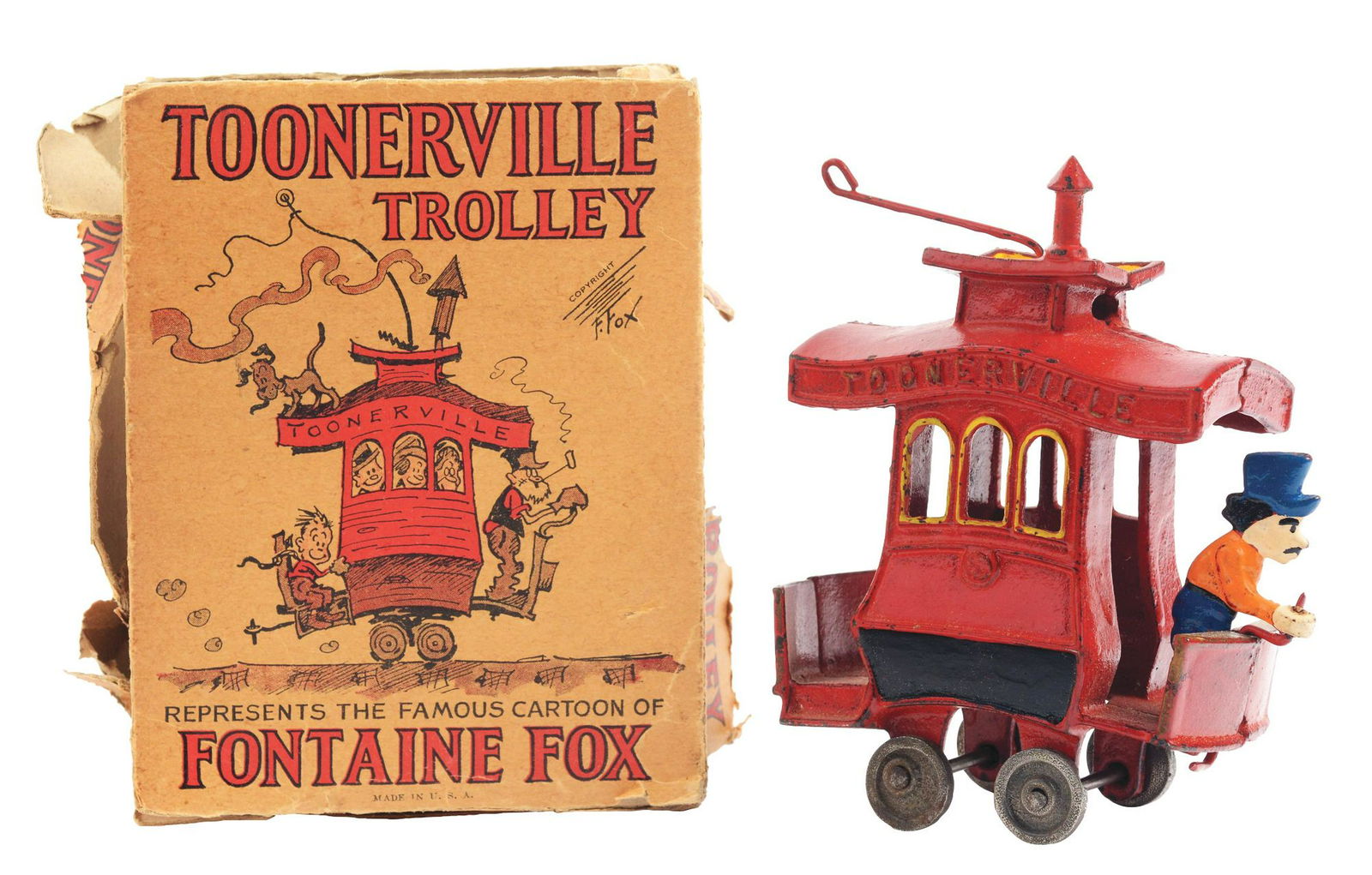 Cast-Iron Dent Toonerville Trolley Toy. (1 of 2)