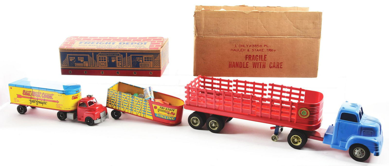 Lot of 2: Marx Tin-Litho Hauling Freight Trucks. (1 of 2)