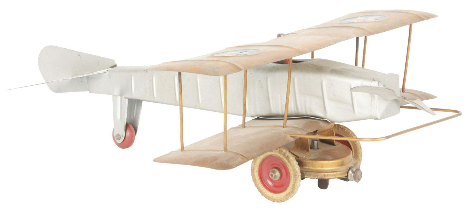 Pressed Steel Kingsbury Bi-Wing Airplane Toy. (1 of 2)