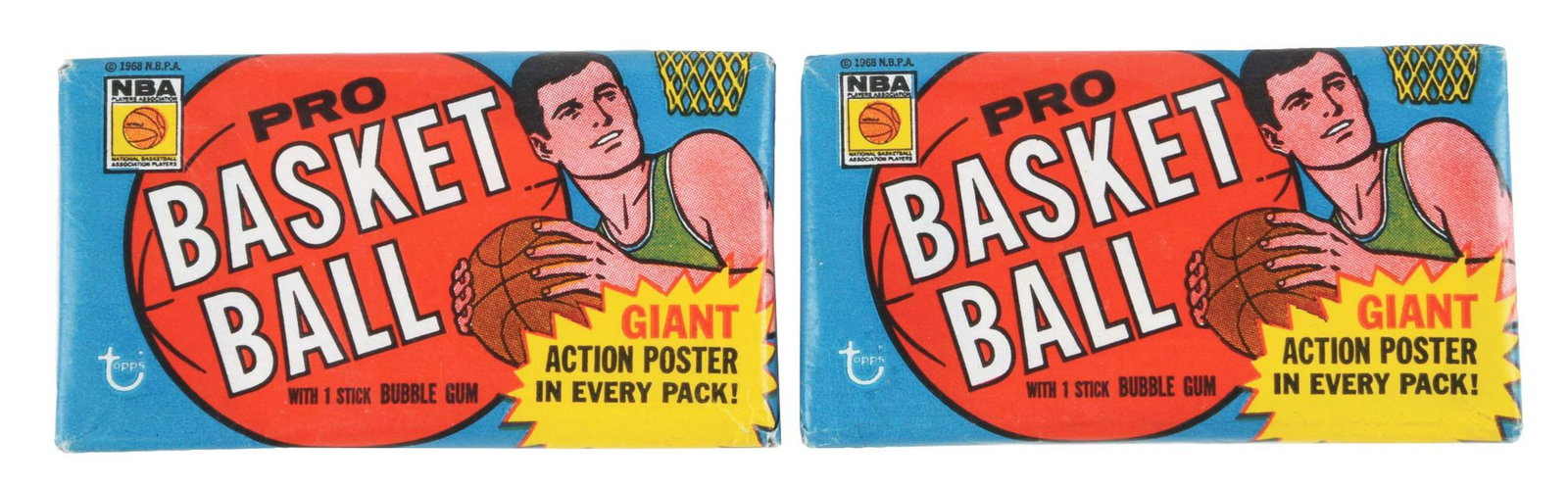 Lot of 2: 1970-71 Topps Basketball 1st Series Wax: Guaranteed unsearched. Both packs have open corners. Each pack contains ten cards, a pin-up poster and a stick of gum. 1st series includes Alcindor, Bradley, Hayes, Monroe, Riley, Chamberlain, Baylor,