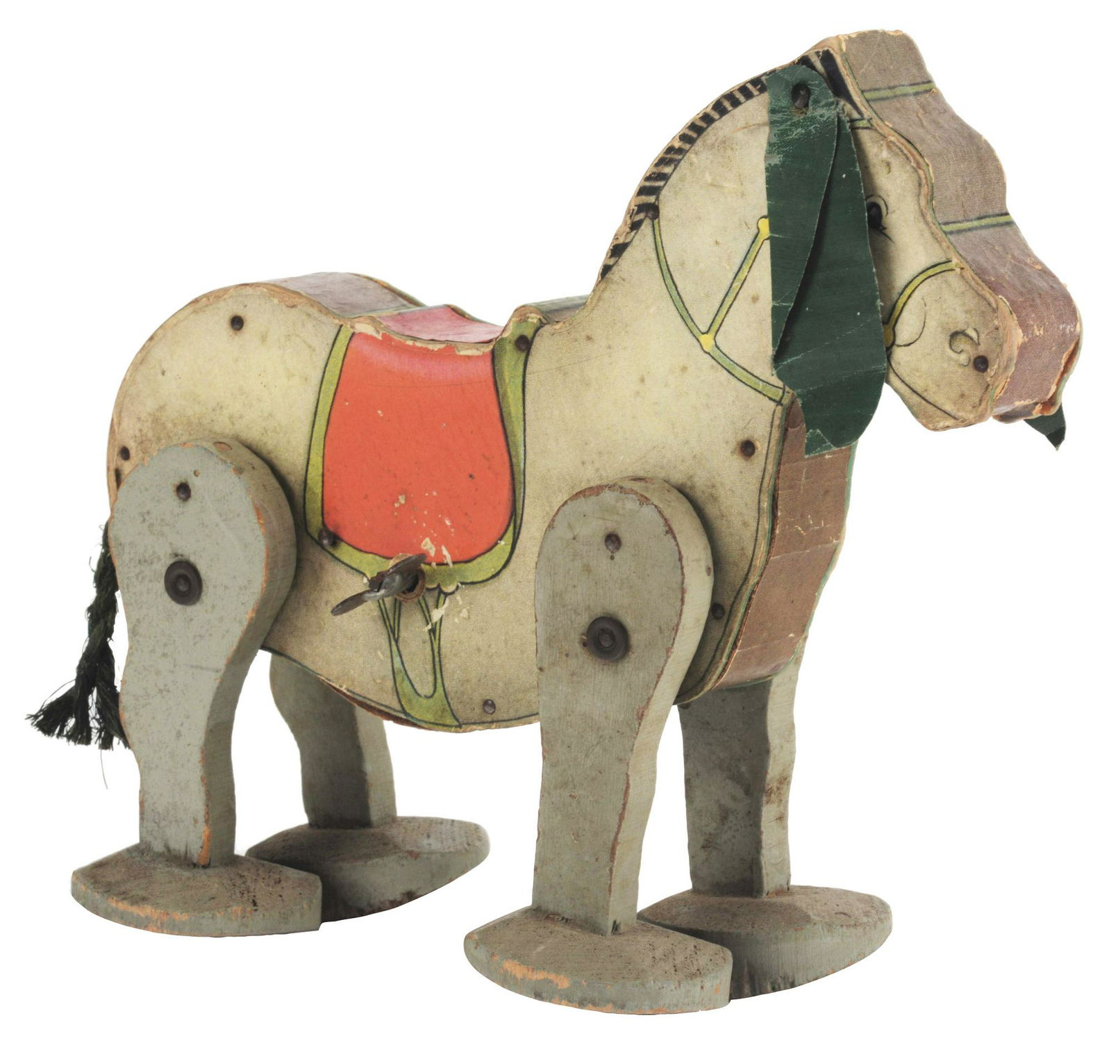 Pre-War Fisher Price Paper on Wood Wind Up Mule Toy. (1 of 4)