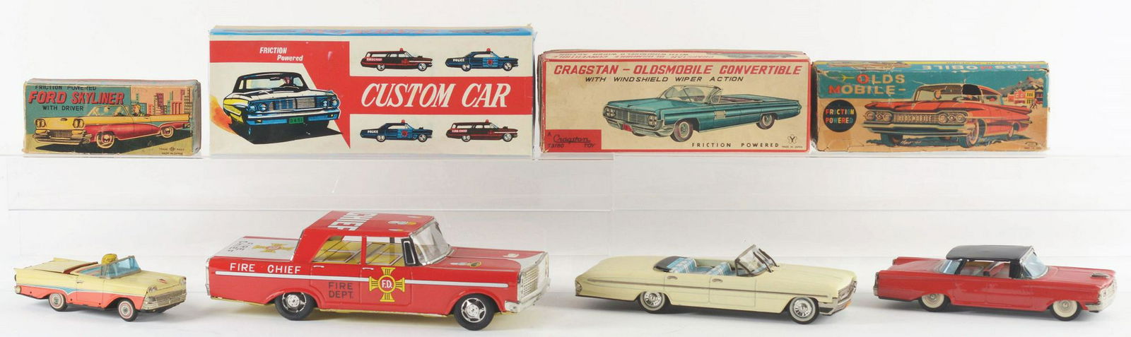 Lot of 4: Japanese Tin-Litho Friction Automobile Toys. (1 of 2)