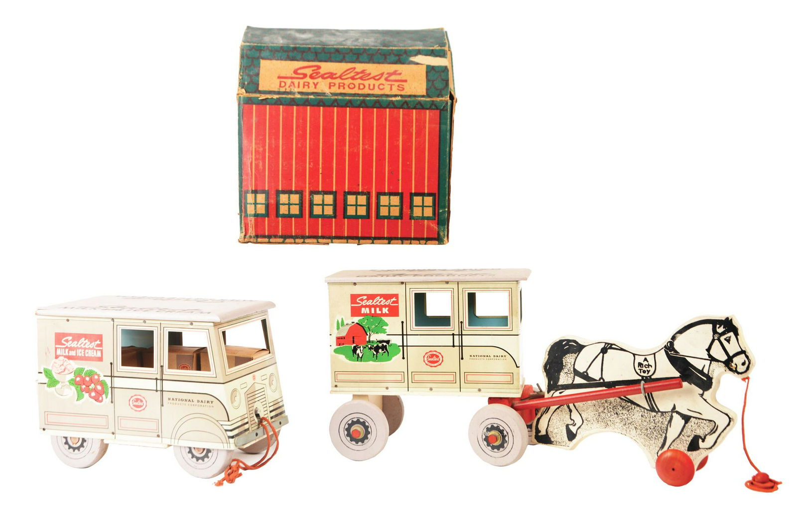 Lot of 2: Tin-Litho & Wooden Sealtest Rich Toys Dairy (1 of 2)