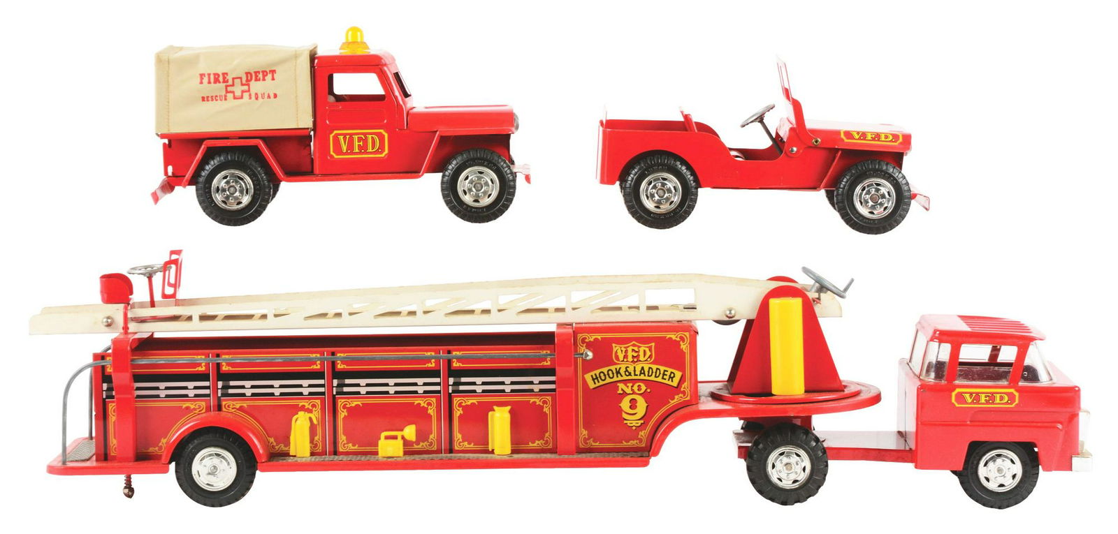 Scarce Pressed Steel Marx Fire Fighter's Truck Set. (1 of 4)