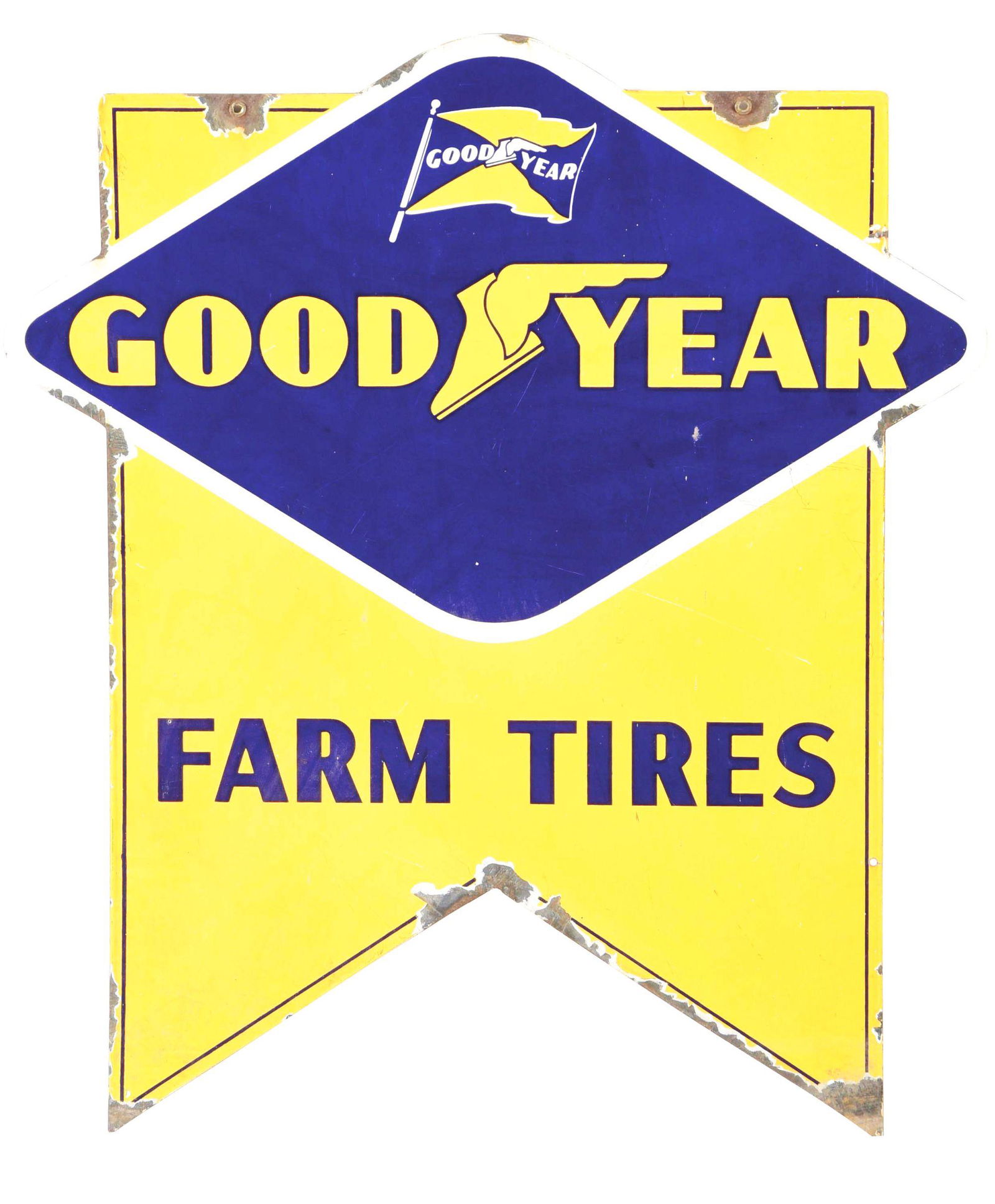 Goodyear Farm Tires Die Cut Porcelain Sign. (1 of 2)