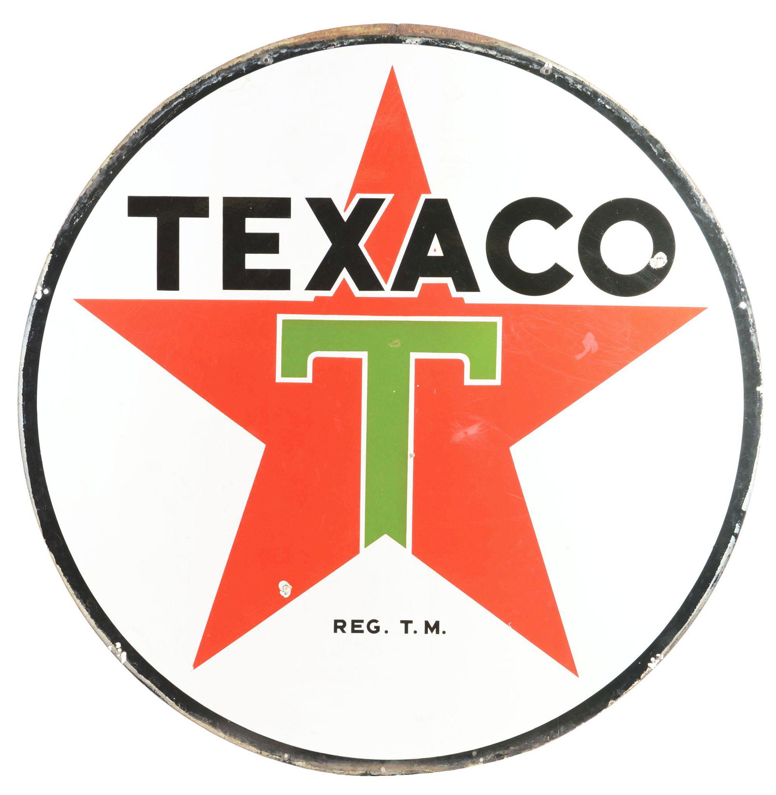 Texaco Gasoline Porcelain Service Station Sign.: DSP. A nice example of this highly sought after sign from Texaco. Sign shows excellent color & gloss throughout both sides, with a few light areas of chipping in the field, as well as some surface scr