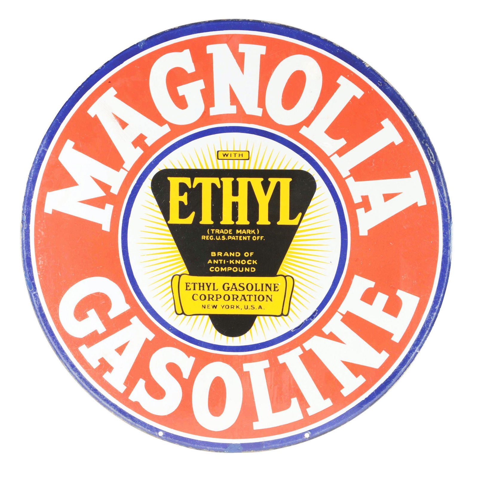Magnolia Ethyl Gasoline Porcelain Curb Sign. (1 of 2)