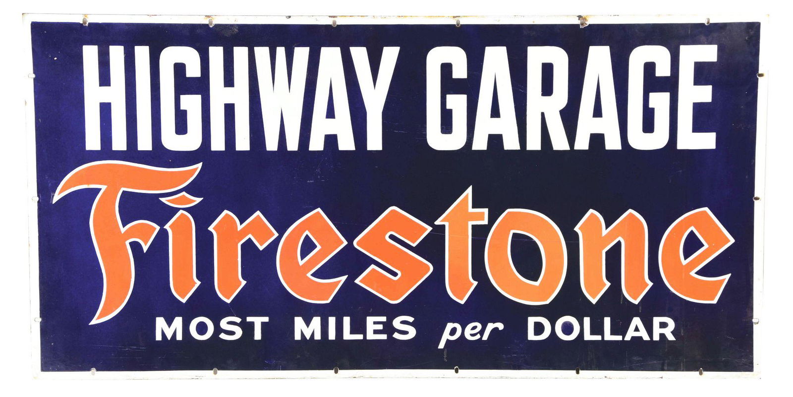 Firestone Tires Porcelain Sign For The Highway Garage. (1 of 2)