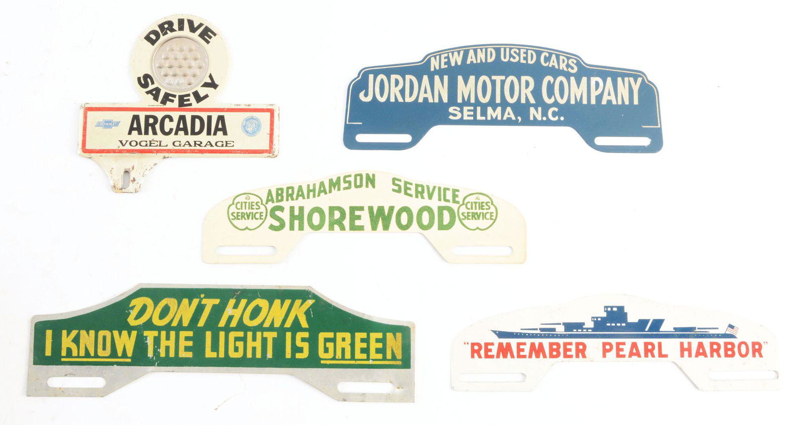 Lot Of 5: Tin License Plate Toppers. (1 of 2)