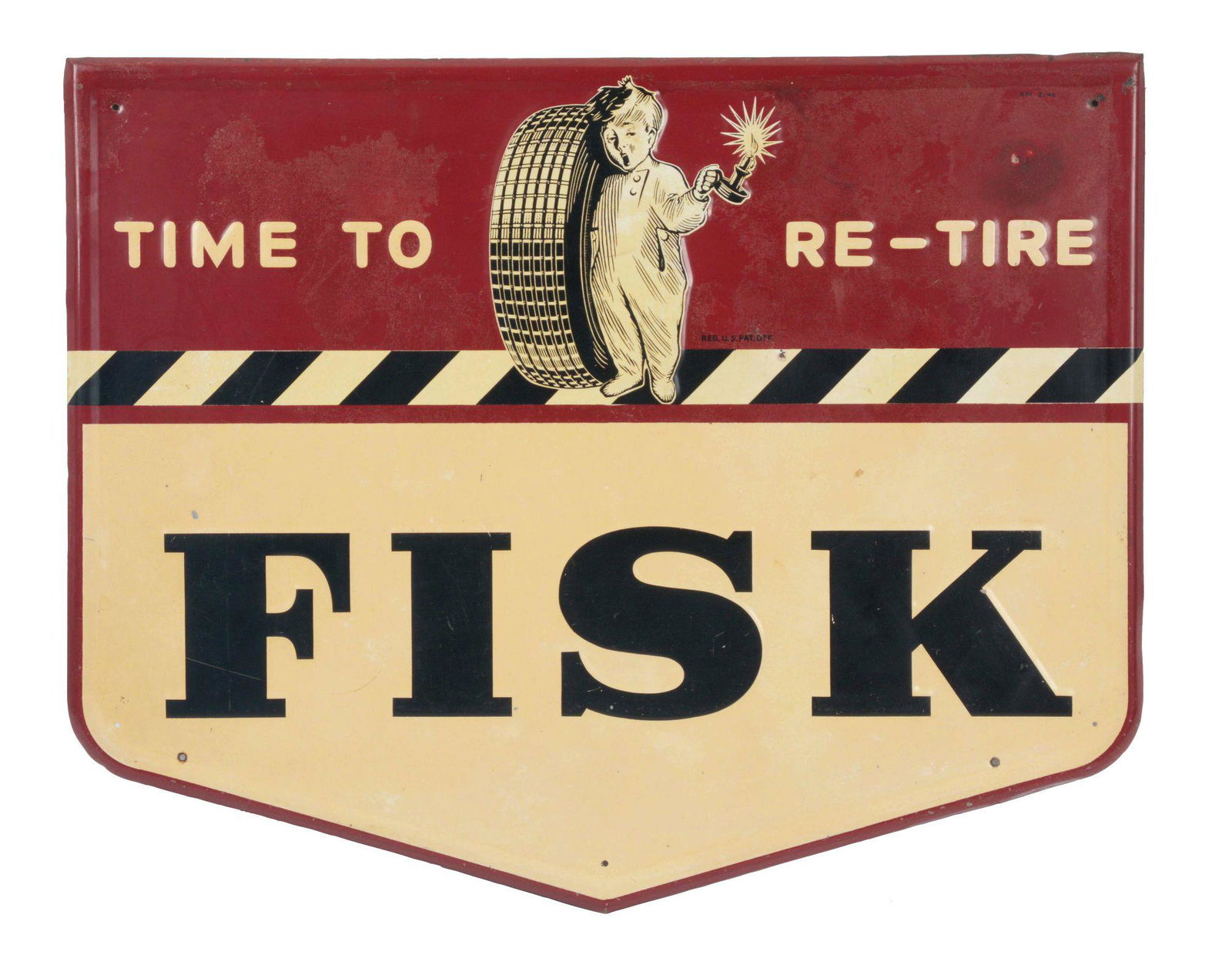 Fisk Tires Time To Re-Tire Die Cut Embossed Tin Sign W/ (1 of 2)