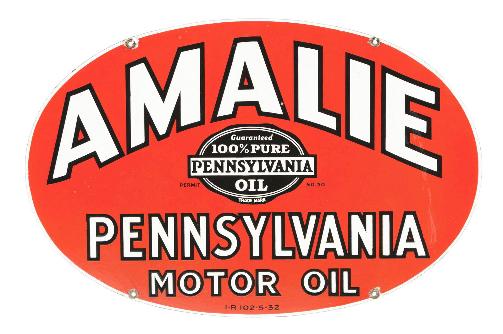 Amalie Pennsylvania Motor Oi Porcelain Curb Sign. (1 of 2)