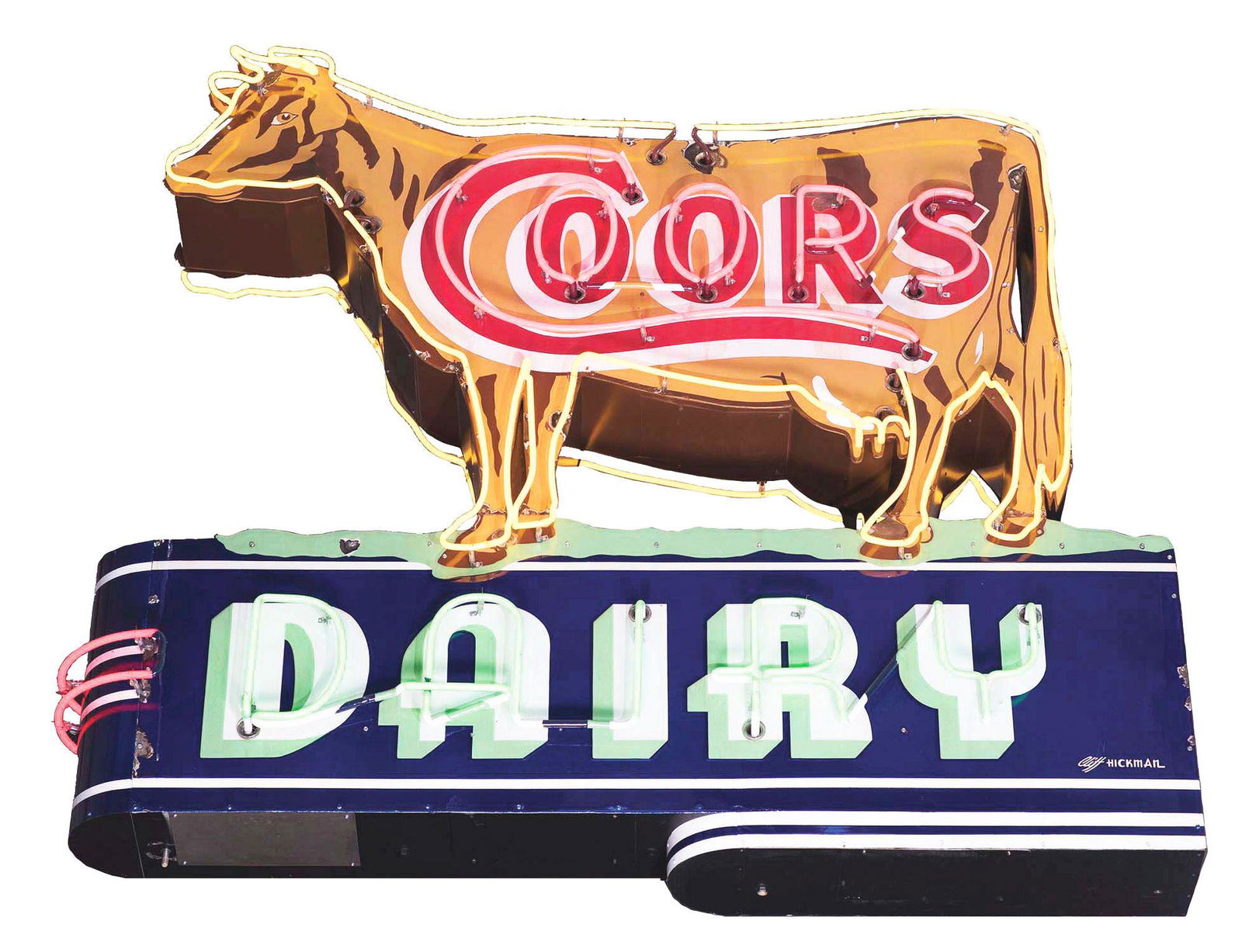 Complete Coors Dairy Die Cut Porcelain Cow Neon Sign W/ (1 of 6)