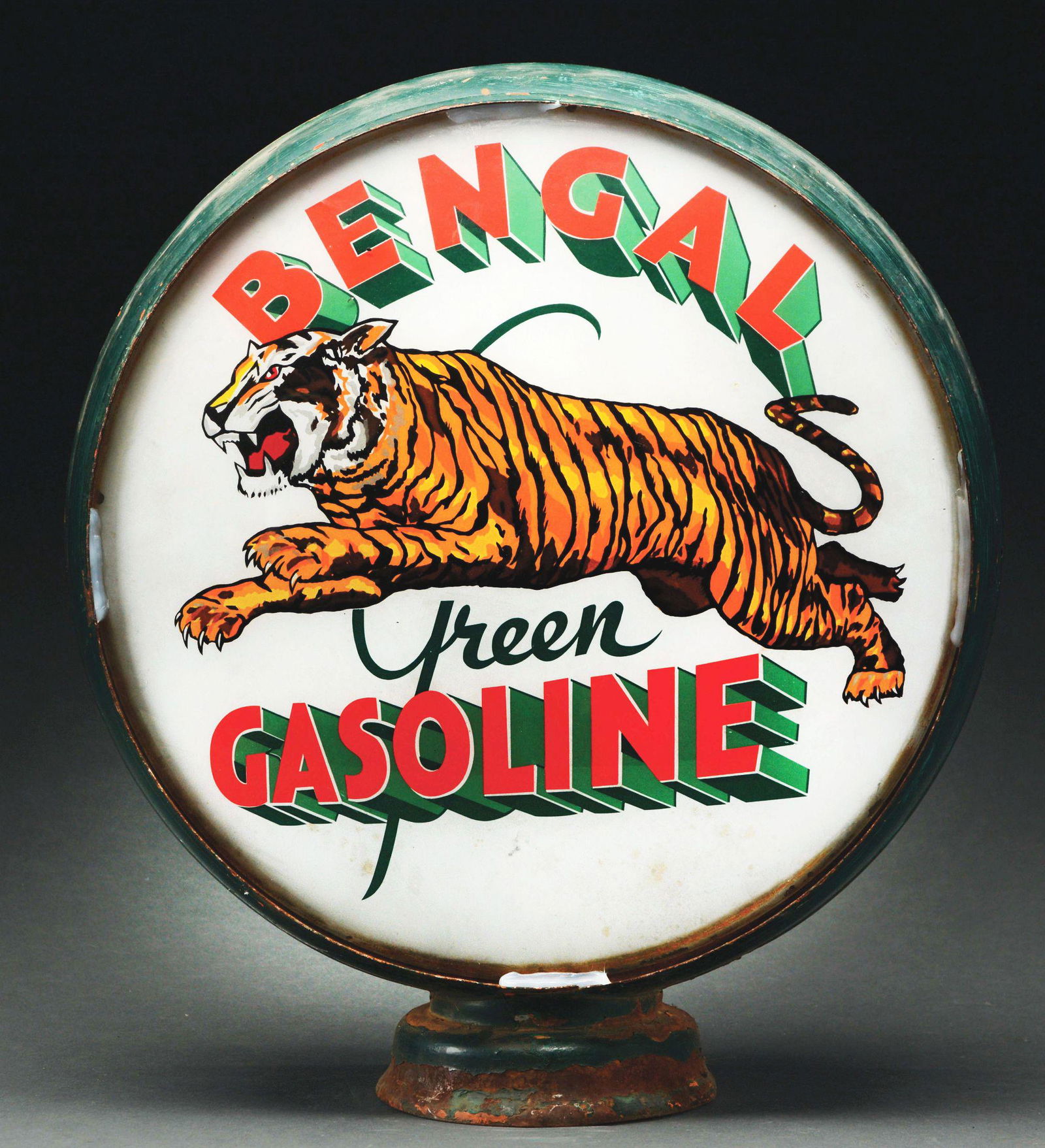 Rare Bengal Green Gasoline 15" Single Globe Lens On (1 of 2)