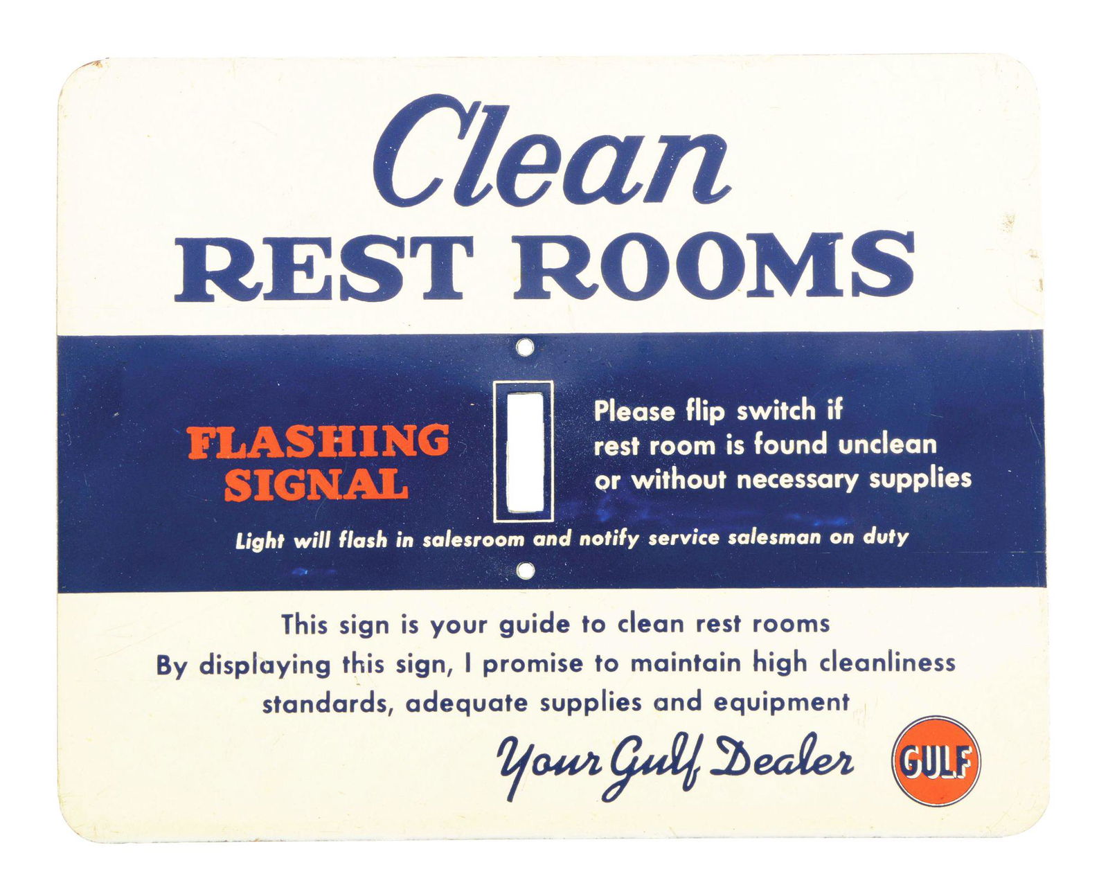 Gulf Gasoline Clean Restrooms Tin Sign. (1 of 2)